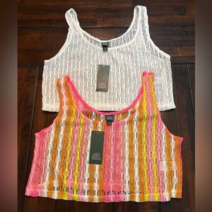 2 Pack Wild Fable Crochet Knit Striped Crop Top Size Small White & Multicolor